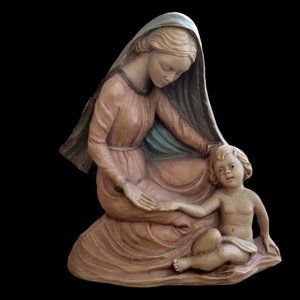 Vintage Bertagna Italy Signed Religious Statue Mother Child Hand Painted 7"x6"